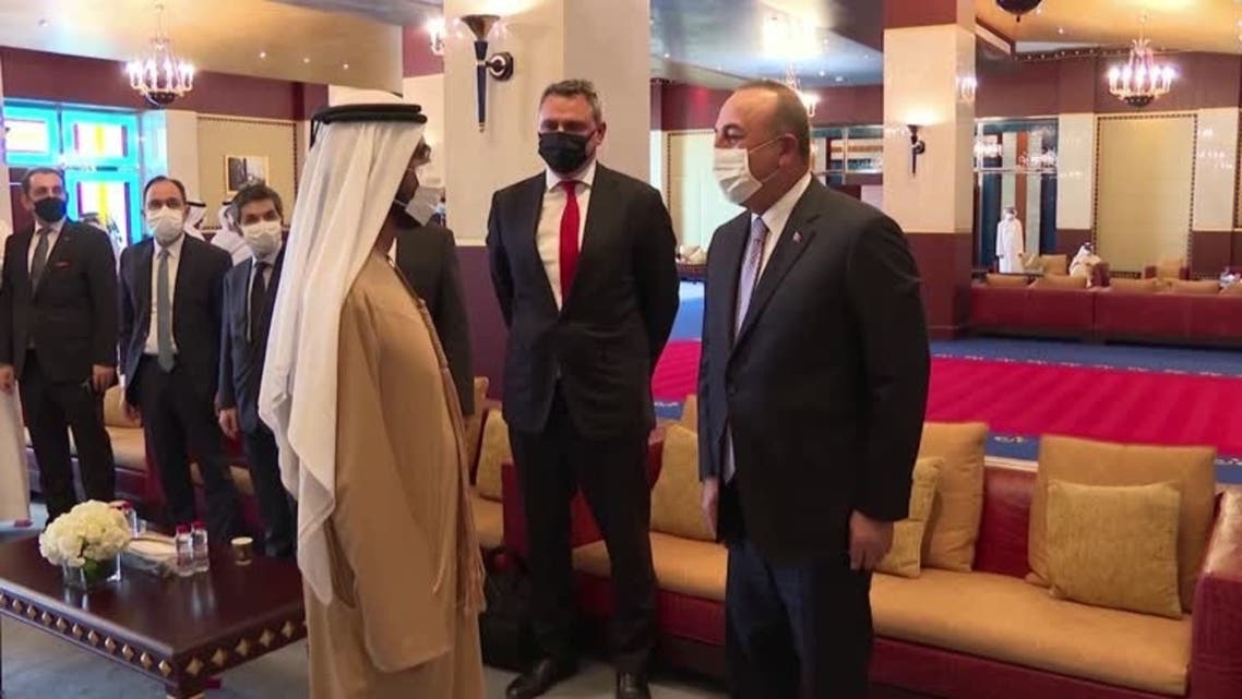 Turkey’s foreign minister meets with Dubai ruler, UAE prime minister, Sheikh Mohammed bin Rashid Al Maktoum, Dubai, UAE, December 15, 2021. (Turkish Foreign Ministry via Reuters)