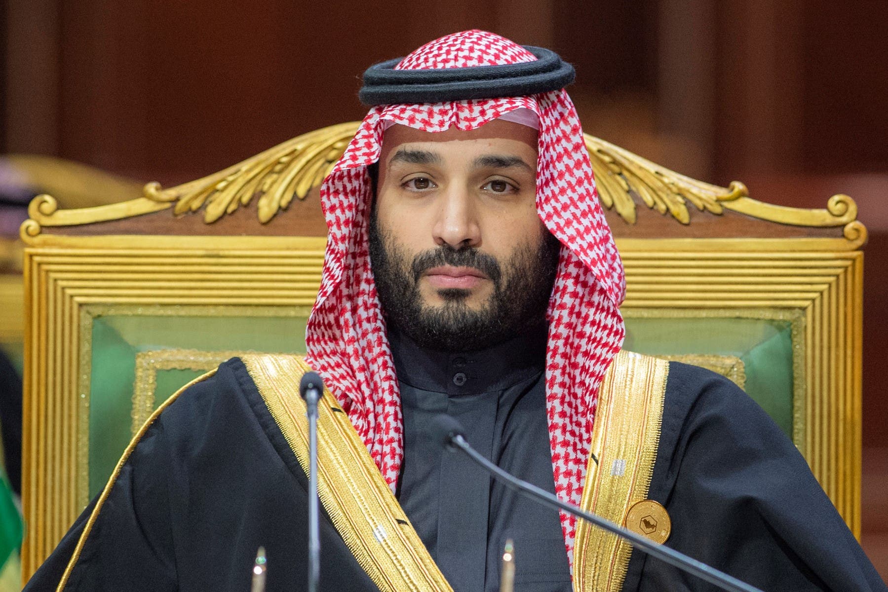 A handout picture provided by the Saudi Royal Palace shows Saudi Crown Prince Mohammed bin Salman chairing the Gulf Cooperation Council (GCC) summit in Saudi Arabia's capital Riyadh on December 14, 2021. (AFP)
