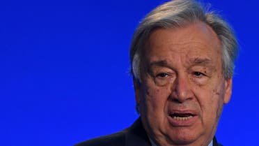 United Nations (UN) Secretary General Antonio Guterres speaks during an plenary session at the COP26 UN Climate Change Conference in Glasgow on November 11, 2021. (AFP)