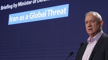 Israel's Defence Minister Benny Gantz speaks at the Reichman University's Institute for Policy and Strategy (IPS) in the Mediterranean coastal city of Herzliya on November 23, 2021. (AFP)