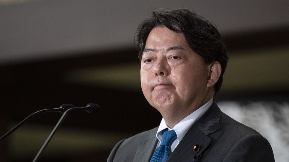 Japan's Foreign Affairs Minister Yoshimasa Hayashi attends a press conference with Paraguay's Foreign Affair Minister Esuclides Acevedo Candia (not pictured) in Tokyo on November 22, 2021. (AFP)