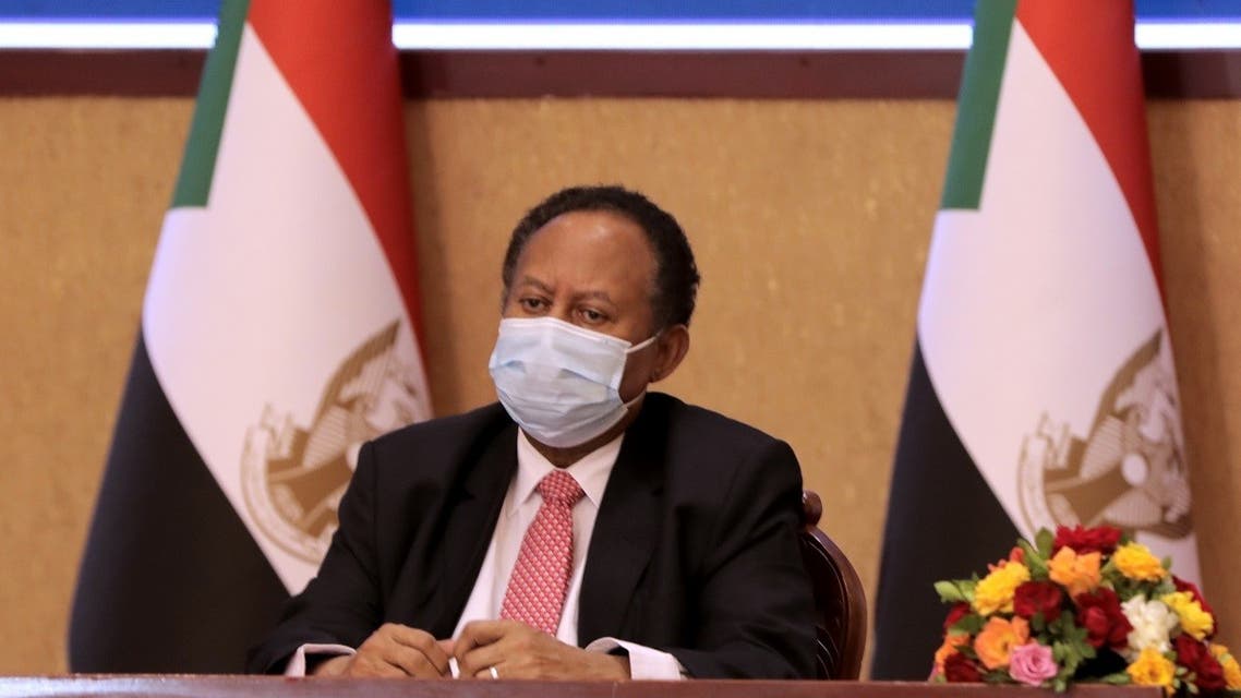 Sudan's Prime Minister Abdalla Hamdok looks on during a deal-signing ceremony with top general Abdel Fattah al-Burhan in Khartoum, on Nov. 21, 2021. (AFP)