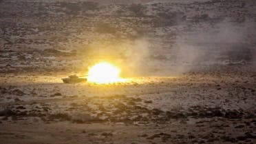 A tank firing missiles as part of five-days military exercises dubbed Payambar-e-Azadm, or “Great Prophet”, held in three provinces, December 23, 2021. (AFP)