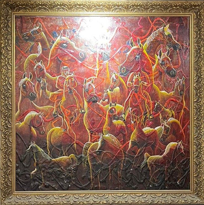One of the red artist's paintings