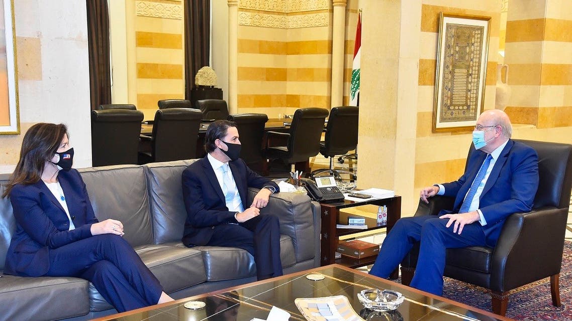 Lebanon’s PM Najib Mikati meets with US Senior Advisor for Energy Security Amos Hochstein (C)and US Ambassador to Lebanon Dorothy Shea in Beirut. (File Photo: AFP)