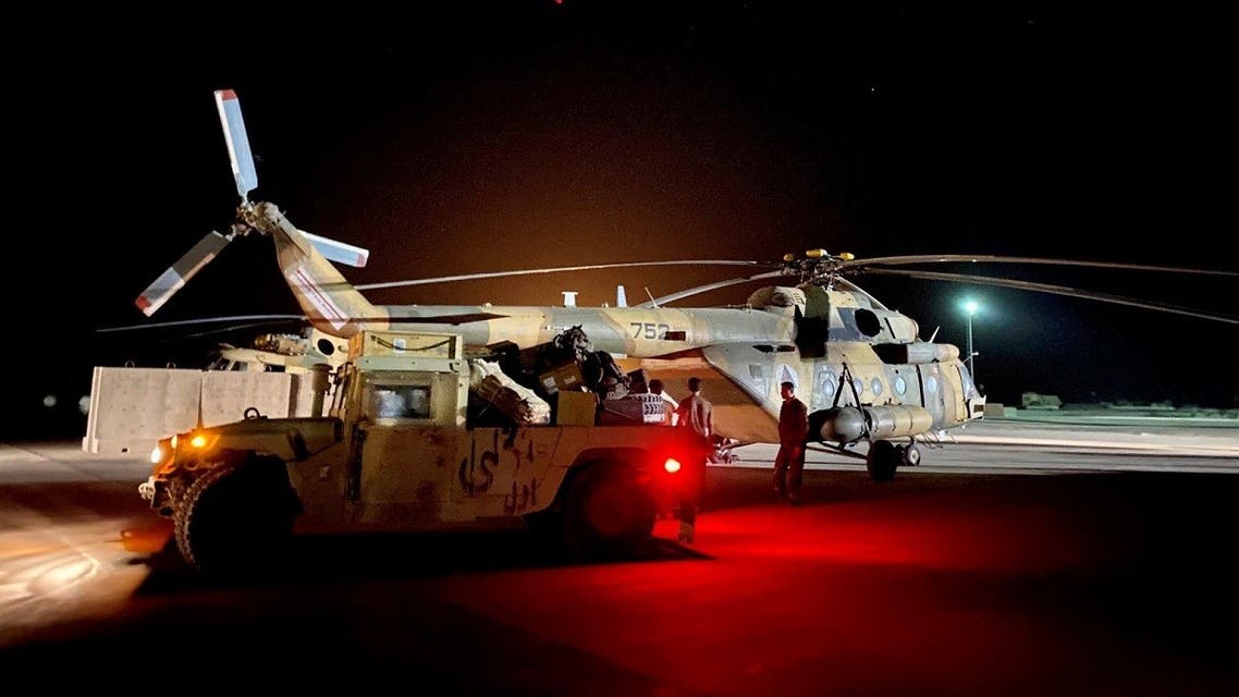 An Afghan Air Force Mi-17 helicopter at Camp Shorabak, Helmand province, Afghanistan, Aug. 2, 2021. (Reuters)
