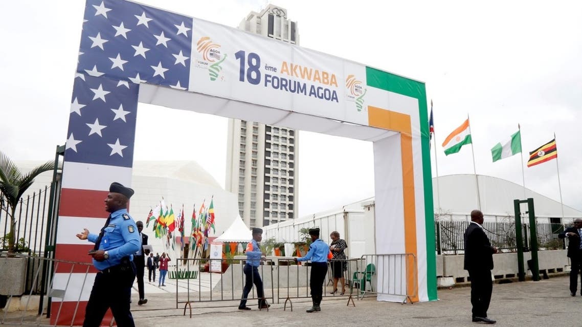 The entrance of Pullman Hotel during the opening session of the 18th African Growth and Opportunity Act (AGOA) Forum in Abidjan, Ivory Coast on August 5, 2019. (Reuters)