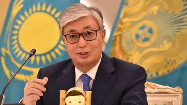 In this file photo taken on June 10, 2019 Kazakh president-elect Kassym-Jomart Tokayev speaks to the media during a press conference at Ak Orda Presidential Palace in Nur-Sultan. (AFP)