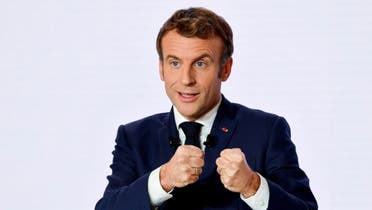French President Emmanuel Macron gestures as he delivers a speech during a press conference on France assuming EU presidency, on Dec. 9, 2021 in Paris. (AP)