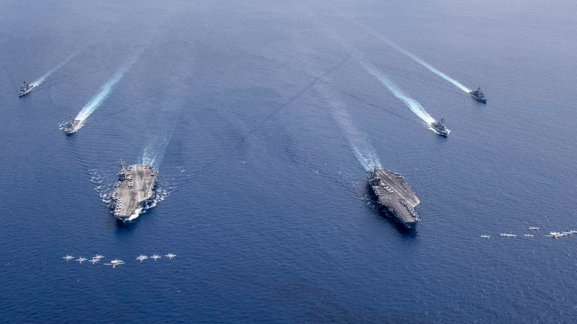 US aircraft conducting dual carrier operations in the Indo-Pacific, July 6, 2020. (AFP)