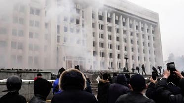 Protesters storming in the city hall of Kazakhstan's largest city Almaty, Jan. 6, 2022. (AFP)