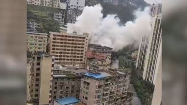 A canteen in China’s southwest municipality of Chongqing collapsed on Friday following an explosion suspected to be caused by a gas leak. (Supplied: Twitter)