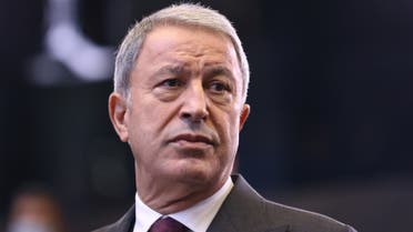 Turkish Defence Minister Hulusi Akar looks on during the second day of a NATO Defence Ministers meeting in Brussels on October 22, 2021. (AFP)