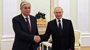Russian President Vladimir Putin attends a meeting with his Kazakh counterpart Kassym-Jomart Tokayev in Moscow, Russia August 21, 2021. Sputnik/Mikhail Klimentyev/Kremlin via REUTERS ATTENTION EDITORS - THIS IMAGE WAS PROVIDED BY A THIRD PARTY.
