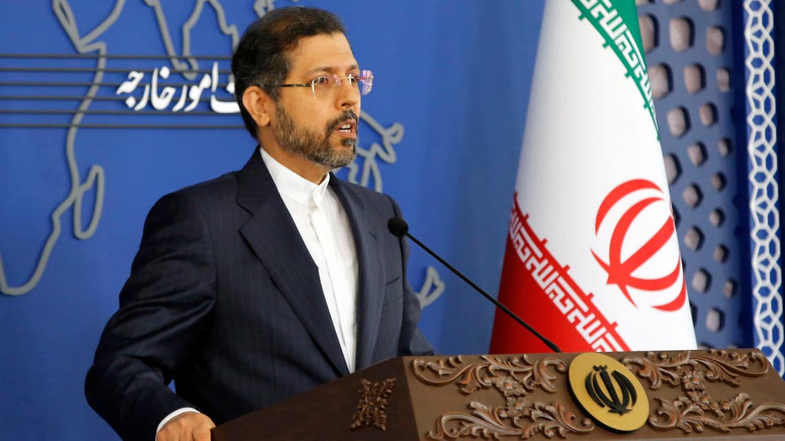 Iran's foreign ministry spokesman Saeed Khatibzadeh speaks to media during a press conference in Tehran on November 15, 2021. (Photo by AFP)