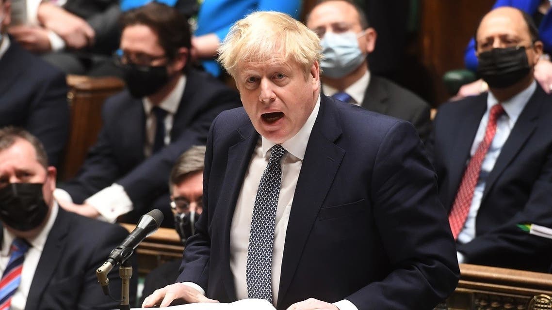 Britain’s Prime Minister Boris Johnson attending Prime Minister’s Questions (PMQs) in the House of Commons in London on January 12, 2022. (UK Parliament/AFP)