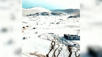 Saudi Arabia rare hail storm leaves sand dunes covered in snow in Medina 