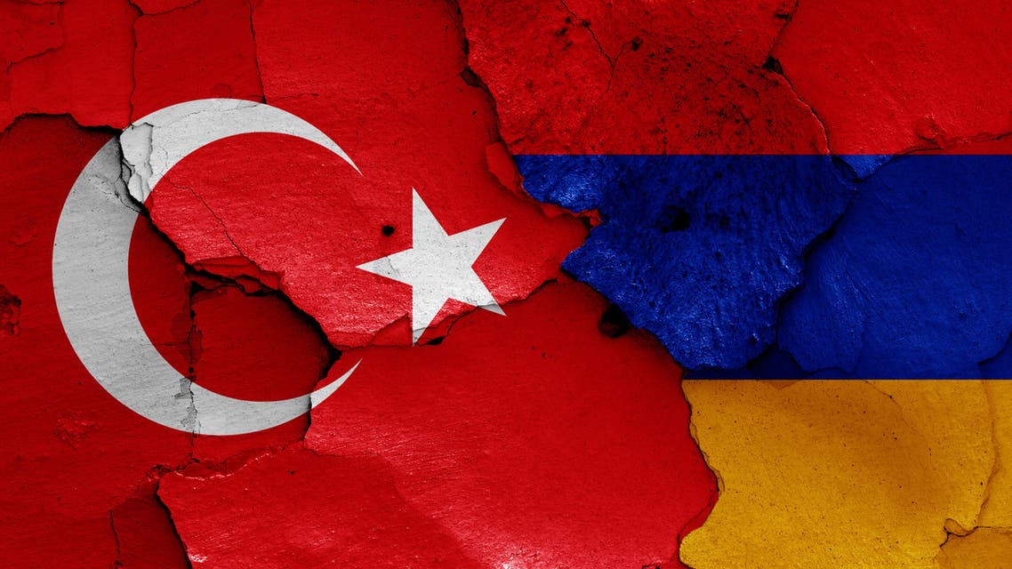 Turkey and Armenia, symbol of country. Turkish vs Armenian national flag stock illustration