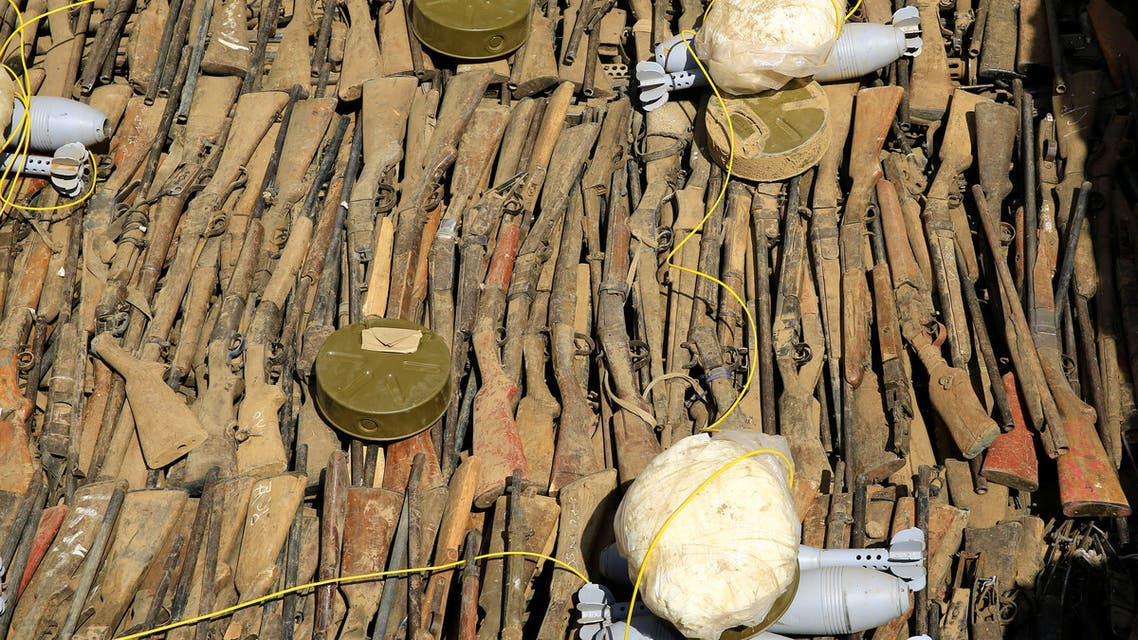 Sudanese government soldiers arrange to destroy the weapons that were recovered from civilians in Hajar Al Asal, River Nile State, Sudan September 29, 2020. REUTERS/Mohamed Nureldin Abdallah