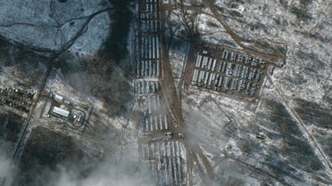 This satellite image released by Maxar Technologies on Dec. 5, 2021, reportedly shows Russian ground forces equipment near Yelnya, Russia. (Reuters)