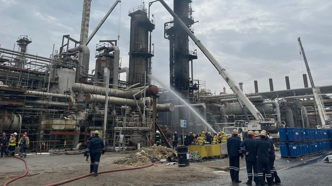 Photo shows fire under control at a site of Kuwait’s Mina al-Ahmadi refinery. (Twitter/@KNPCofficial)