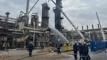 Photo shows fire under control at a site of Kuwait’s Mina al-Ahmadi refinery. (Twitter/@KNPCofficial)