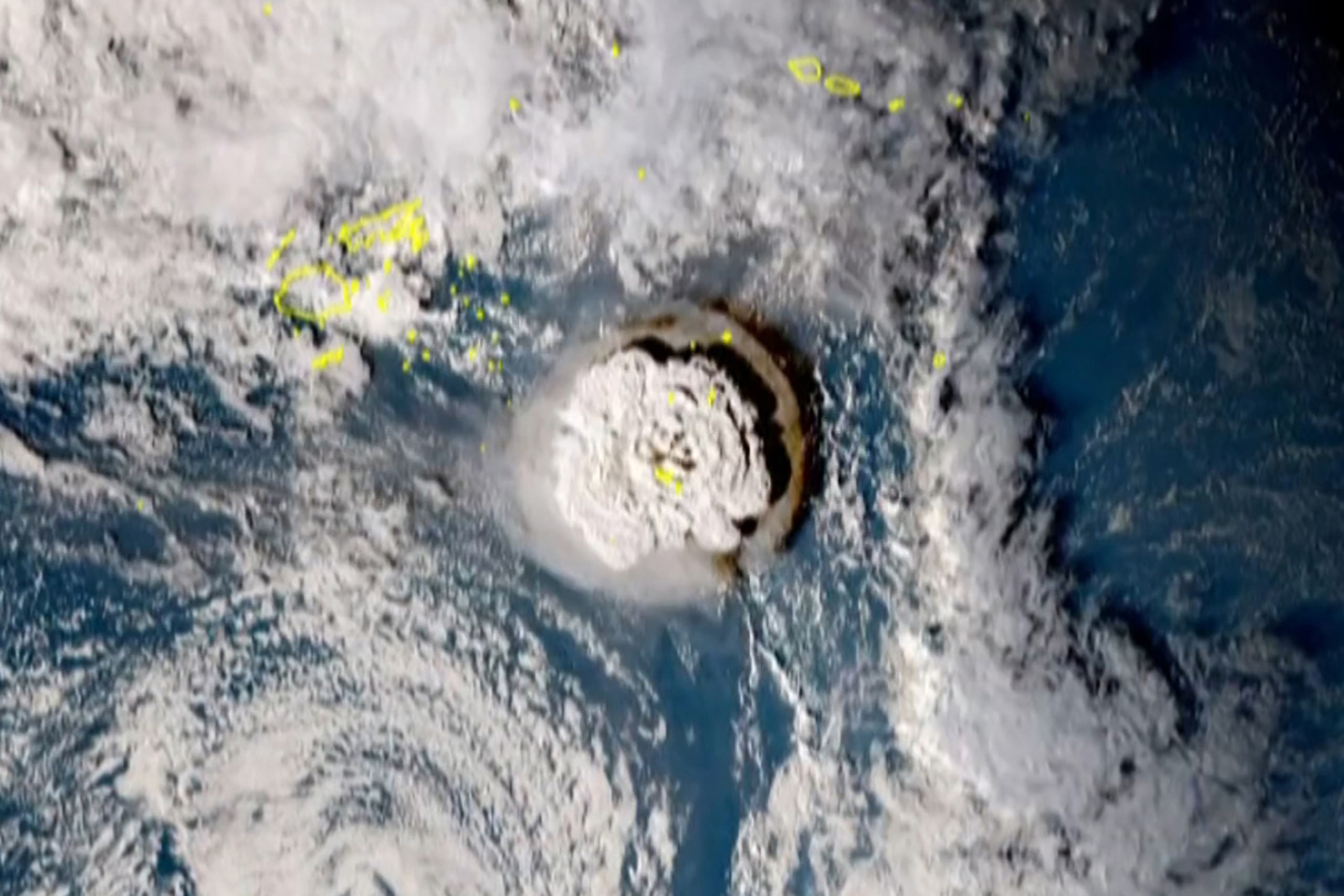 صورة بالأقمار الاصطناعية تظهر ثوران بركان تونغا