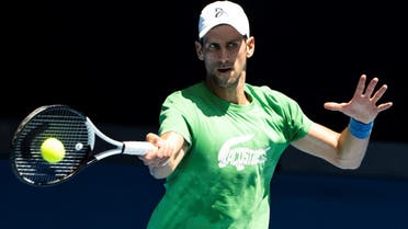 In this file photo taken on January 13, 2022, Novak Djokovic of Serbia takes part in a practice session ahead of the Australian Open tennis tournament in Melbourne. (AFP)