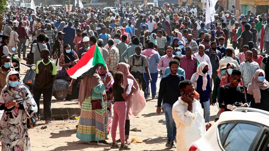 Sudanese rally to oppose a military coup which occurred nearly three months ago, south of the capital Khartoum on January 17, 2022. (AFP)