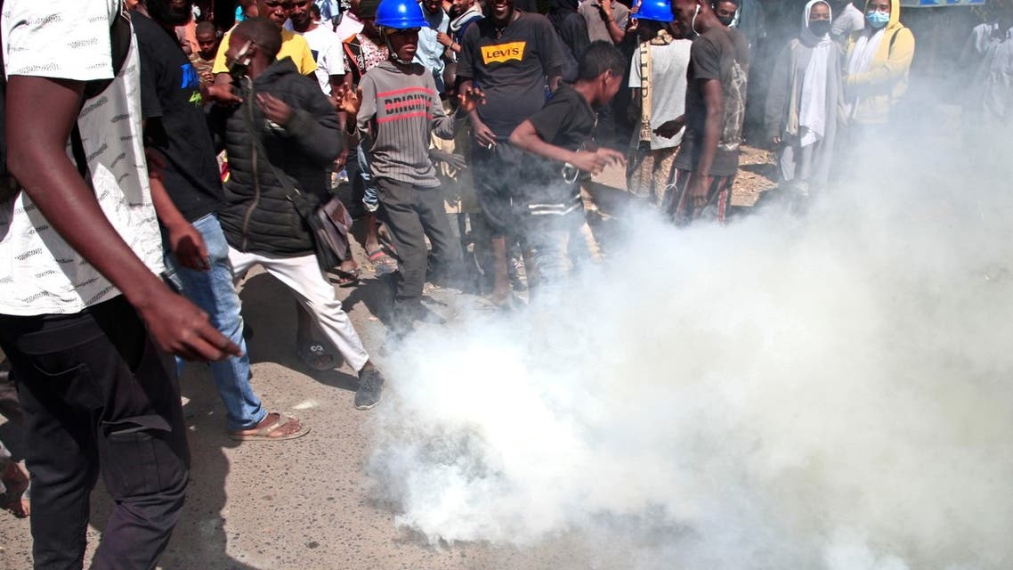 Sudanese security forces fire tear gas at protesters rallying against a military coup, south of the capital Khartoum, on January 17, 2022. (AFP)