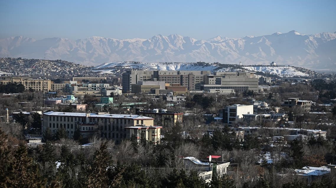 A general view of the Kabul city is seen from atop a hill at Wazir Akbar Khan hill in Kabul on January 10, 2022. (AFP)