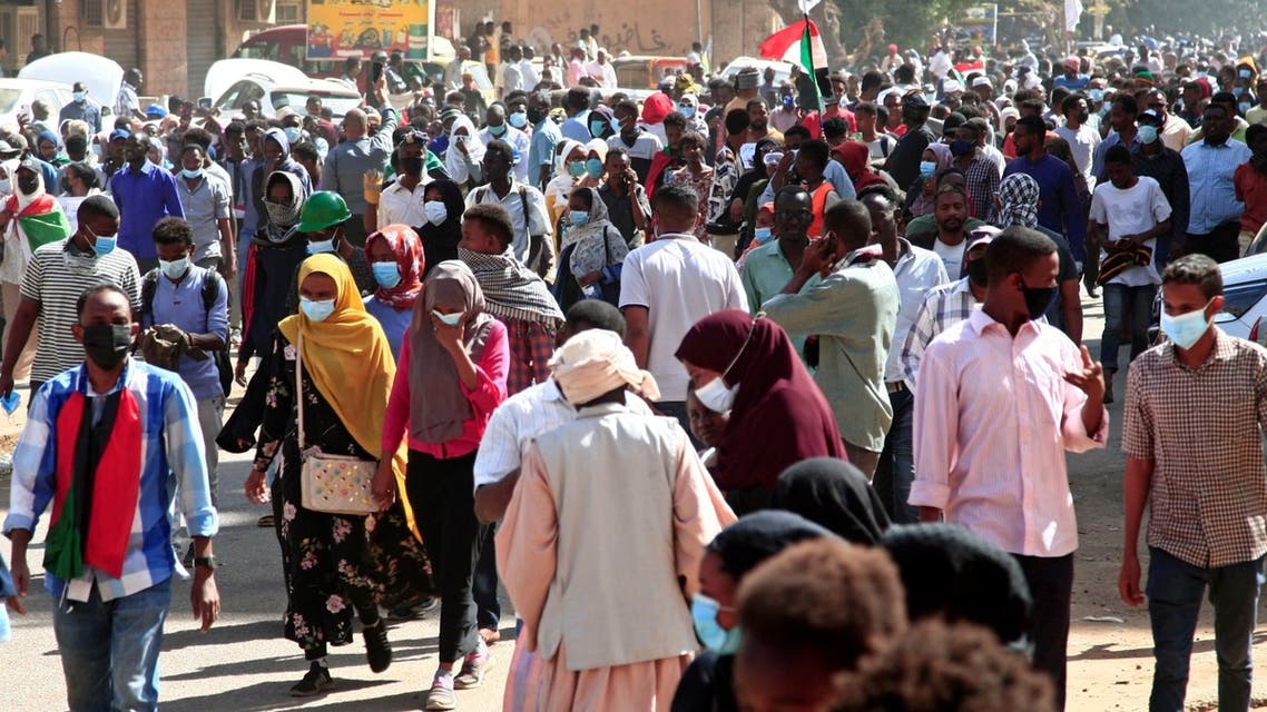 Sudanese rally against a military coup which occurred nearly three months ago, south of the capital Khartoum, on January 17, 2022. (AFP)