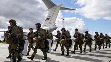Russian paratroopers during military exercises staged by the armed forces of Russia and Belarus in Kaliningrad Region, Russia, Sept. 13, 2021. (Reuters)