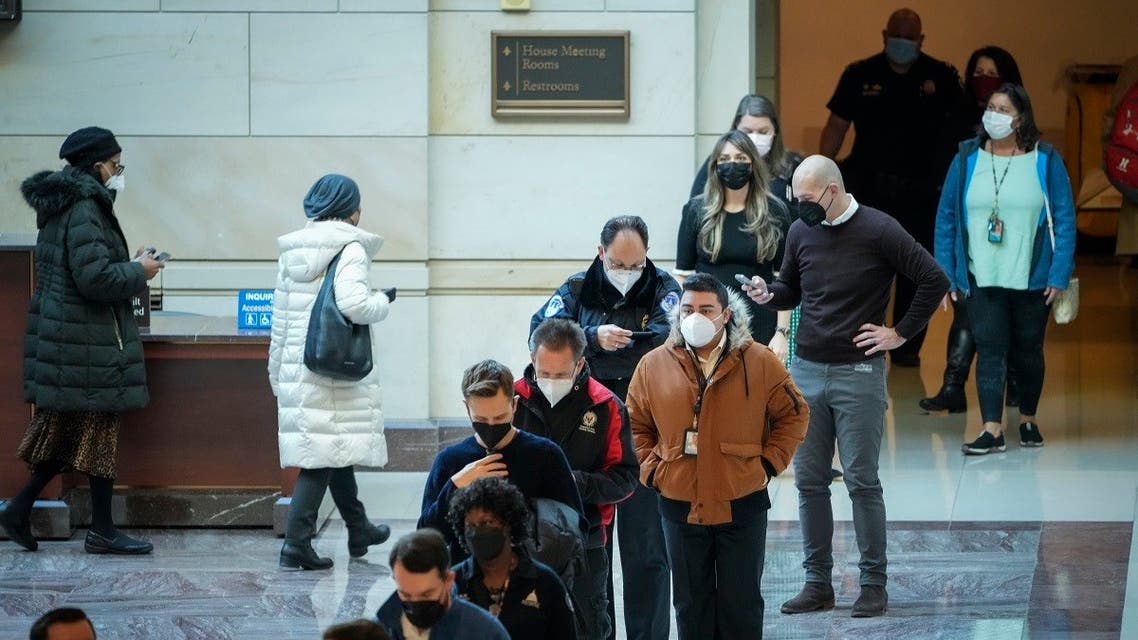 People wait in line to get a COVID-19 test at the US Capitol on Jan. 10, 2022. (AFP)