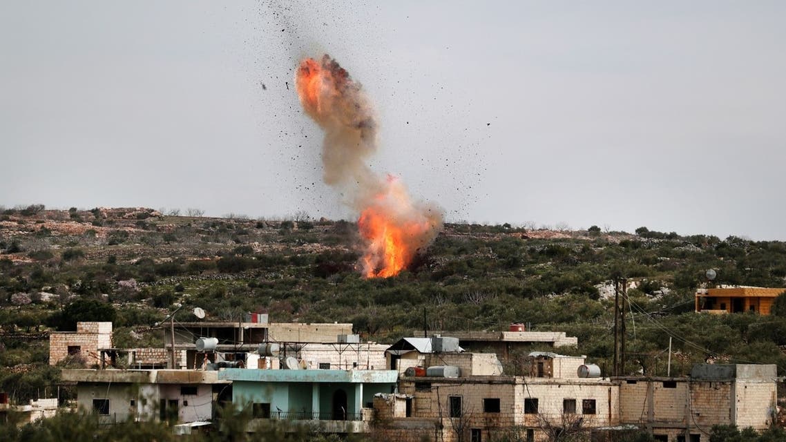 A picture taken on March 5, 2020 shows an explosion following Russian air strikes on the village of al-Bara in the southern part of Syria's northwestern Idlib province. (File photo: AFP)