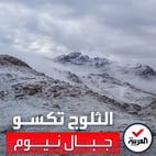 كاميرا العربية ترصد تساقط الثلوج فوق جبال اللوز بالسعودية