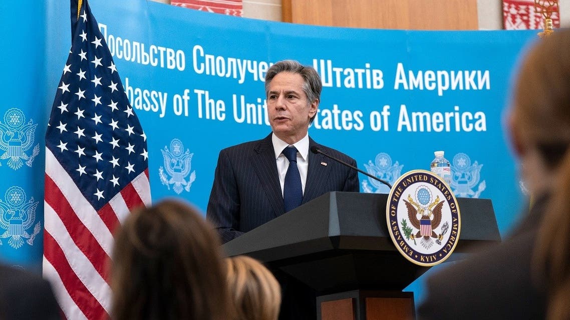 US Secretary of State Antony Blinken at the US embassy in Kyiv, Jan. 19, 2022. (AFP)