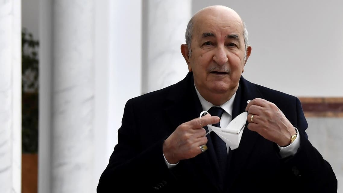Algerian President Abdelmadjid Tebboune is pictured upon his arrival at the Tunis-Carthage airport, at the start of his visit to the Tunisian capital, on December 15, 2021. (AFP)