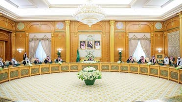 Photo shows Saudi Arabia’s King Salman bin Abdul Aziz heading the first in-person Cabinet meeting in Riyadh since COVID-19 disrupted activities globally. January 25, 2022. (SPA)