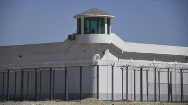 This photo taken on May 31, 2019 shows a watchtower on a high-security facility near what is believed to be a re-education camp where mostly Muslim ethnic minorities are detained, on the outskirts of Hotan, in China's northwestern Xinjiang region. (AFP)