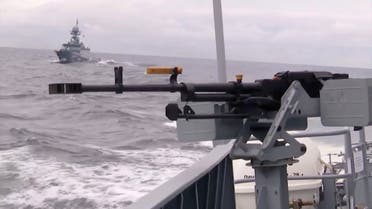 A view shows a warship of the Russian Navy during artillery fire drills in the Baltic Sea, in this still image taken from video released January 27, 2022. Russian Defence Ministry/Handout via REUTERS ATTENTION EDITORS - THIS IMAGE HAS BEEN SUPPLIED BY A THIRD PARTY. MANDATORY CREDIT. NO RESALES. NO ARCHIVES.