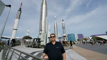 Kyle Hippchen, a Florida-based airline captain who was the winner of a SpaceX sweepstakes, poses for a photo at the Kennedy Space Center Visitor Complex in Cape Canaveral, Fla., Friday, Jan. 21, 2022. Hippchen and Chris Sembroski roomed together in the late 1990s while attending Embry-Riddle Aeronautical University. They’d pile into cars with other student space geeks and make the hourlong drive south for NASA’s shuttles launches. They also belonged to a space advocacy group, marching to Washington to push commercial space travel. (AP Photo/John Raoux)