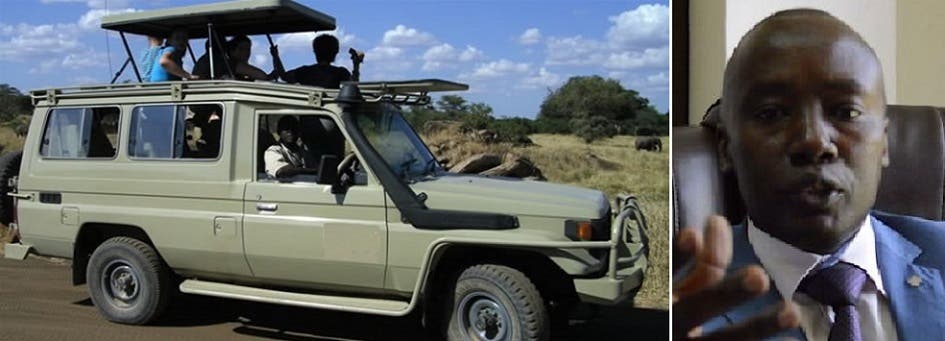بشير هانغي، مدير الاتصالات بهيئة الحياة البرية الأوغندية، وصورة لتويوتا كالتي كانت تقل السعودي وأصدقاءه