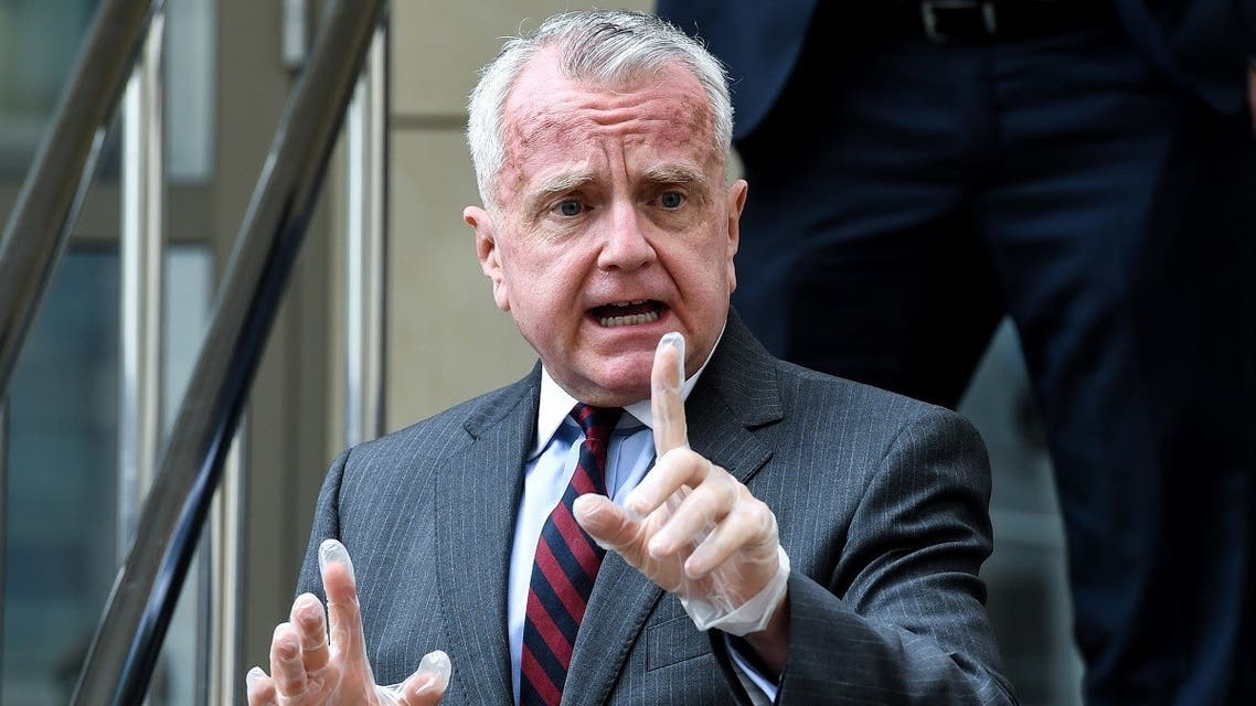 A picture taken on June 15, 2020 in Moscow shows US ambassador to Russia John Sullivan speaking to the press outside the Moscow City Court. (AFP)