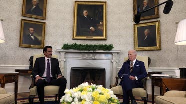 US President Joe Biden holds a bilateral meeting with Qatar's Emir Sheikh Tamim bin Hamad al-Thani, Jan. 31, 2022. (Reuters) 