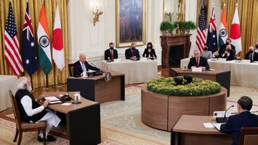 U.S. President Joe Biden hosts a 'Quad nations' meeting at the Leaders' Summit of the Quadrilateral Framework with India's Prime Minister Narendra Modi, Australia's Prime Minister Scott Morrison and Japan's Prime Minister Yoshihide Suga in the East Room at the White House in Washington, U.S., September 24, 2021. REUTERS/Evelyn Hockstein