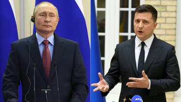 This combination of file pictures created on January 11, 2022 shows Russian President Vladimir Putin and Ukrainian President Volodymyr Zelensky. (AFP)