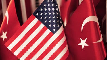 Turkey and United States of America flags stock photo