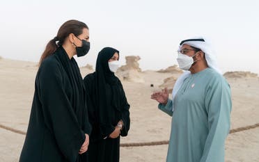 Sheikh Hamdan bin Zayed Al Nahyan with Mariam bint Mohammed Almheiri, Minister of Climate Change and the Environment. (WAM)