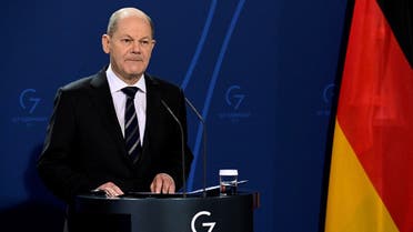 German Chancellor Olaf Scholz speaks during a joint news conference with French President Emmanuel Macron (not pictured) ahead of talks at the Chancellery in Berlin, Germany, on January 25, 2022. (Reuters)